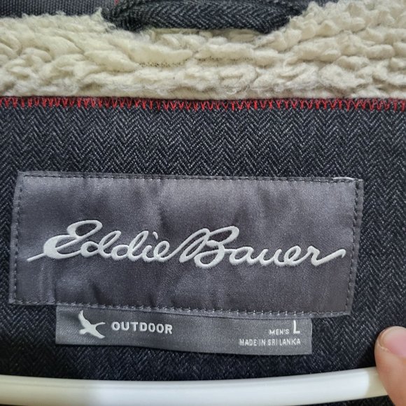 Eddie Bauer Men's Outdoor SZ LG Gray Black Sherpa Lined Zip Up Jacket - Picture 10 of 16
